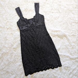 Yoana Baraschi Black Lace Dress with Silk Trim Size 8